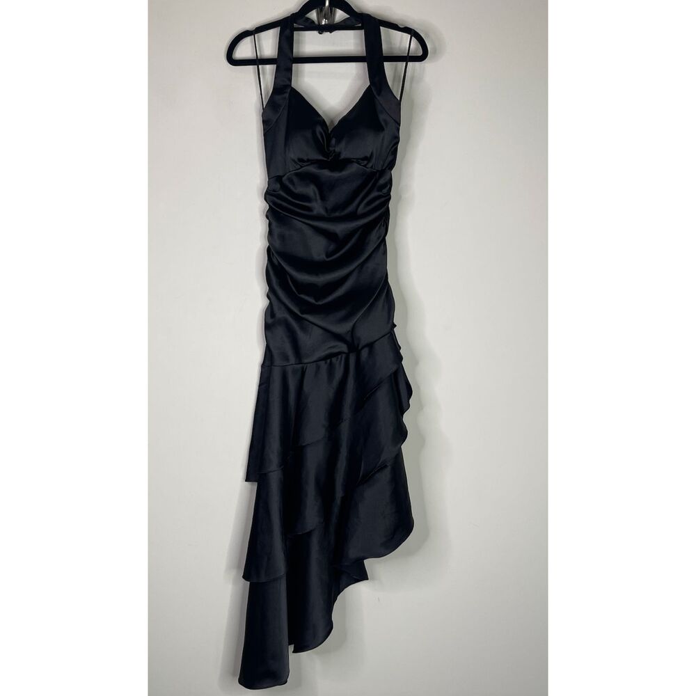 Juno Collection Satin Ruched Asymmetric Sleeveless Halter Dress Women's Size XS
